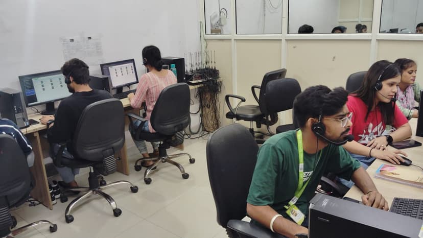Open-plan office with employees working